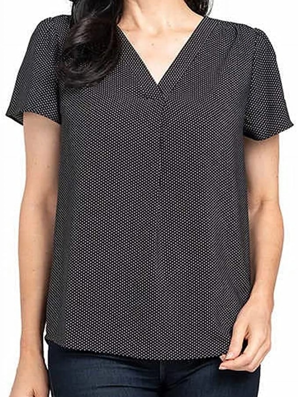 Hilary Radley Polka Dot V Neck Flutter Sleeve Top